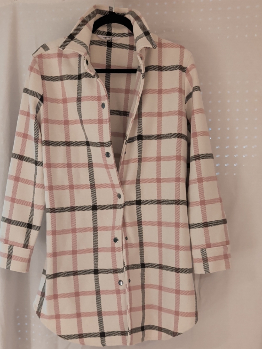 BB Dakota Cream Plaid Jacket with Blush and Black Trim